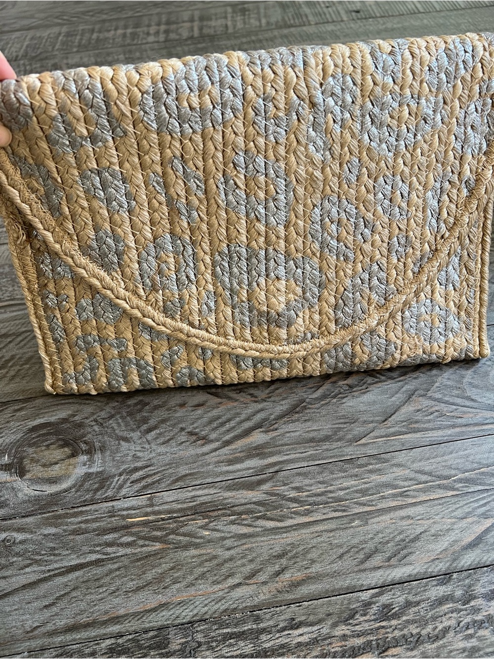 Gorgeous Woven Straw Envelope Clutch in Natural and metallic silver. NEW